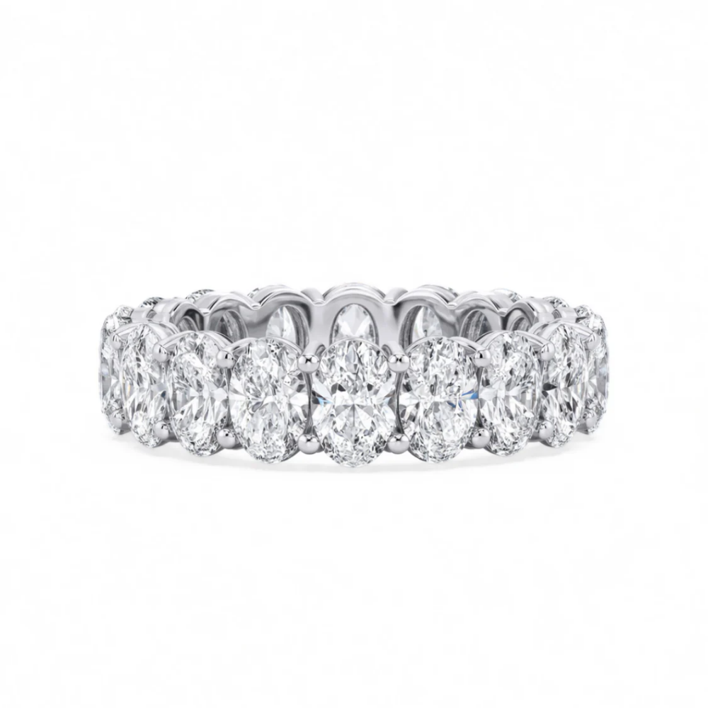 Oval Halo Pave and Oval Eternity Band Lab Grown Diamond Ring Set (2 Rings) in 18K Gold