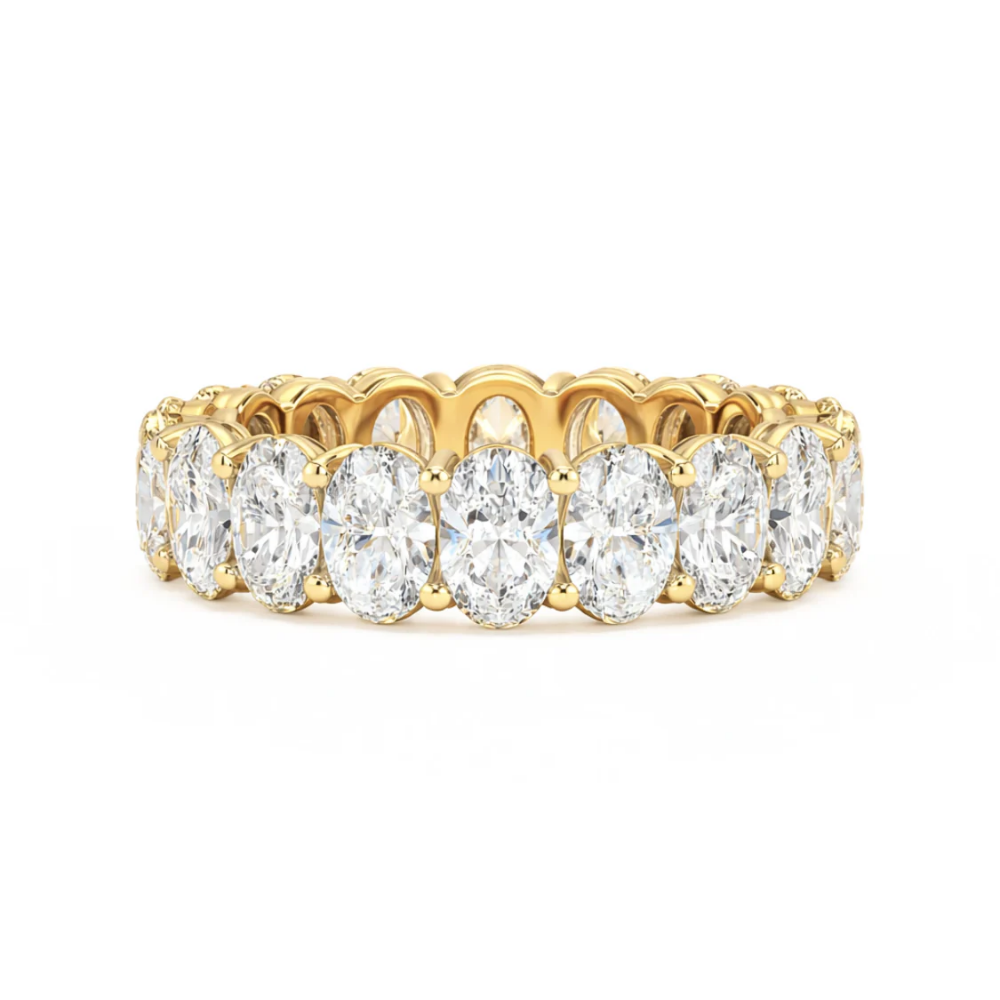 Oval Halo Pave and Oval Eternity Band Lab Grown Diamond Ring Set (2 Rings) in 18K Gold