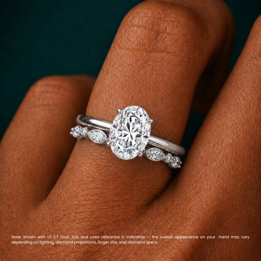 Oval Solitaire Hidden Halo and Marquise & Round Accents Band Lab Grown Diamond Ring Set (2 Rings) in 18K Gold