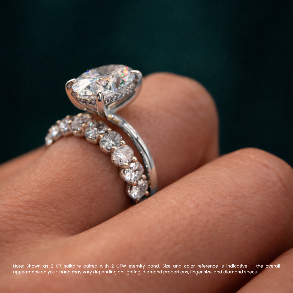 Oval Solitaire Hidden Halo and Oval Eternity Lab Grown Diamond Ring Set (2 Rings) in 18K Gold