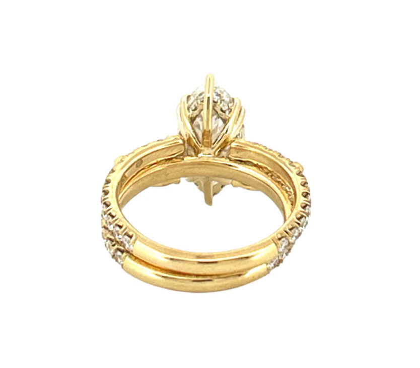 Marquise Lab Diamond Ring Set - Marquise Pave 3 ct  + Open Band (1 ct. tw.) Yellow Gold 18K