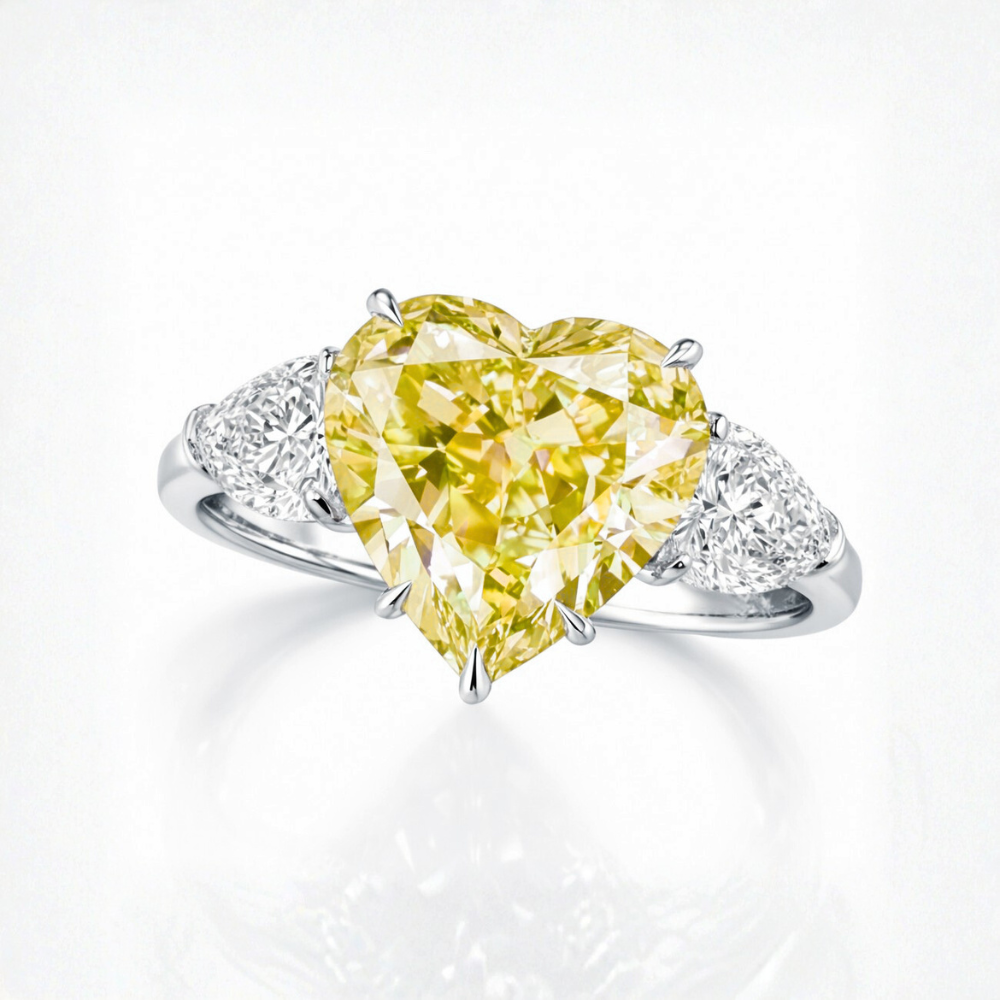 Trilogy Fancy Colored Heart Lab Diamond Ring (Pear Side Diamonds) in White Gold 18K