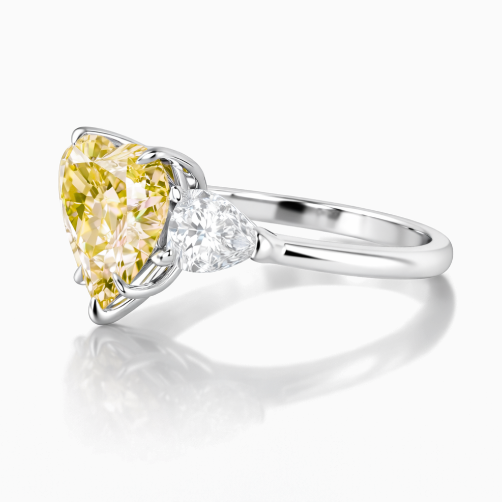 Trilogy Fancy Colored Heart Lab Diamond Ring (Pear Side Diamonds) in White Gold 18K