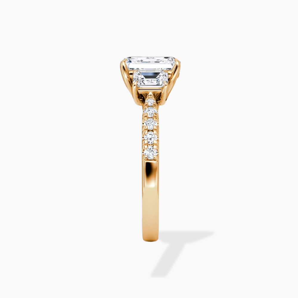 Trilogy Pave Emerald (Emerald Side Stones) Lab Grown Diamond Engagement Ring in 18K Gold