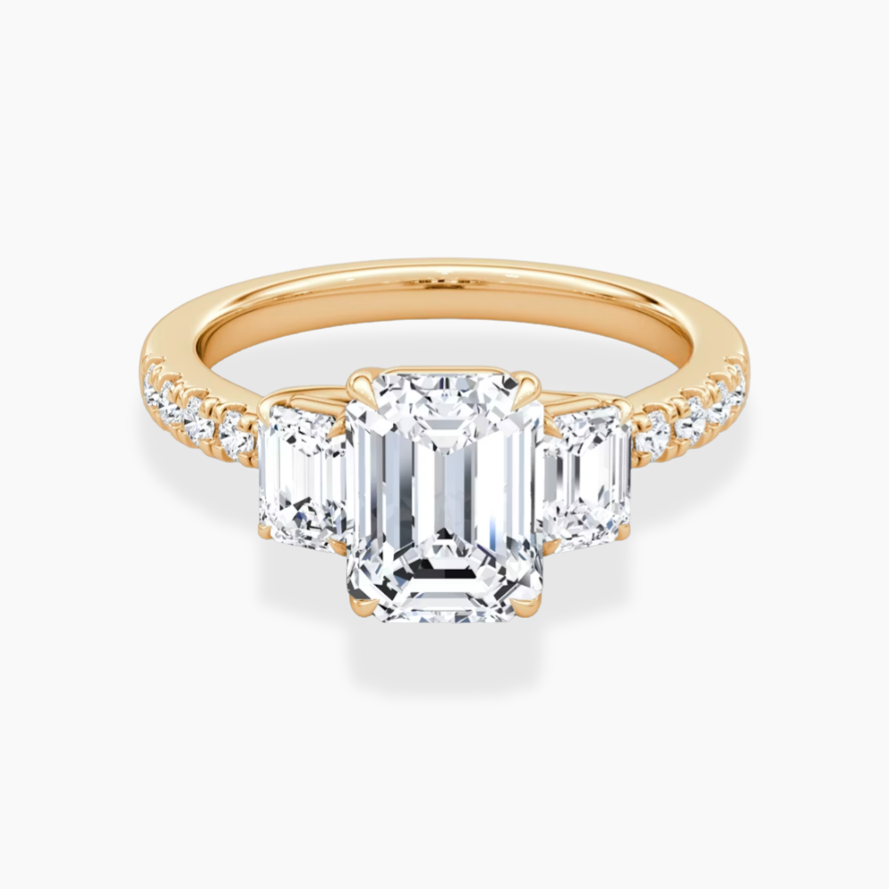 Trilogy Pave Emerald (Emerald Side Stones) Lab Grown Diamond Engagement Ring in 18K Gold