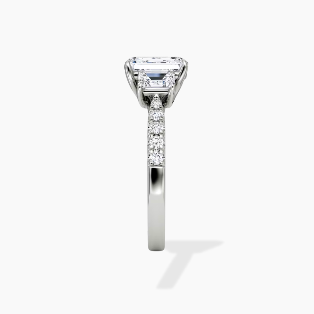 Trilogy Pave Emerald (Emerald Side Stones) Lab Grown Diamond Engagement Ring in 18K Gold