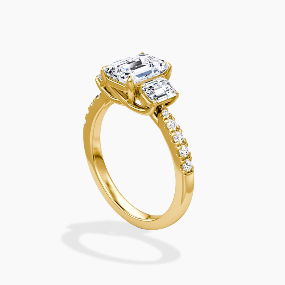 Trilogy Pave Emerald (Emerald Side Stones) Lab Grown Diamond Engagement Ring in 18K Gold