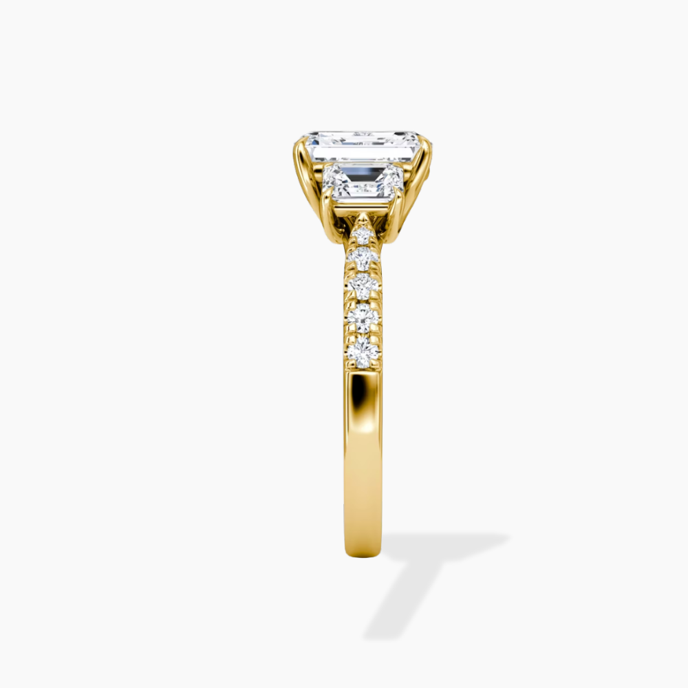 Trilogy Pave Emerald (Emerald Side Stones) Lab Grown Diamond Engagement Ring in 18K Gold