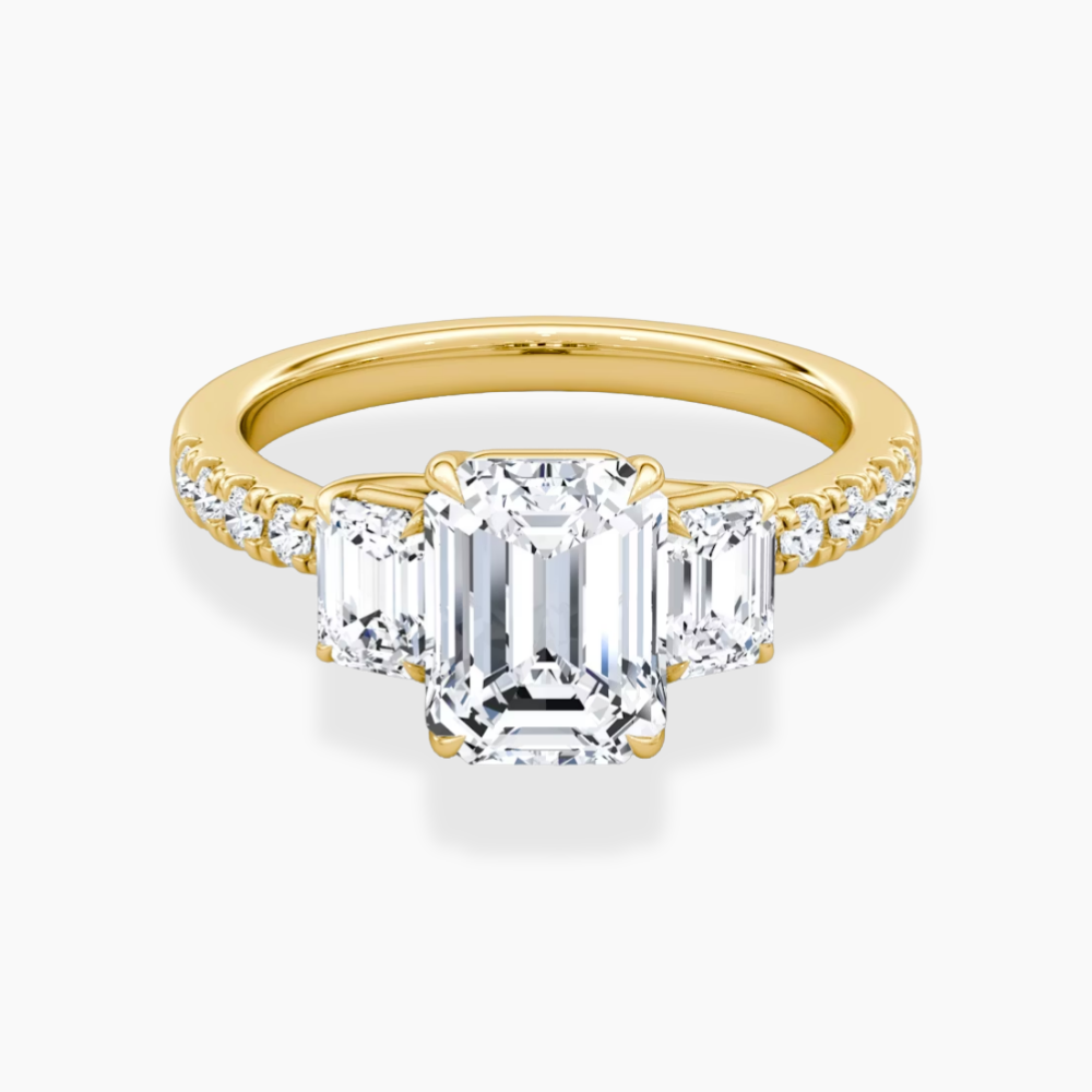 Trilogy Pave Emerald (Emerald Side Stones) Lab Grown Diamond Engagement Ring in 18K Gold