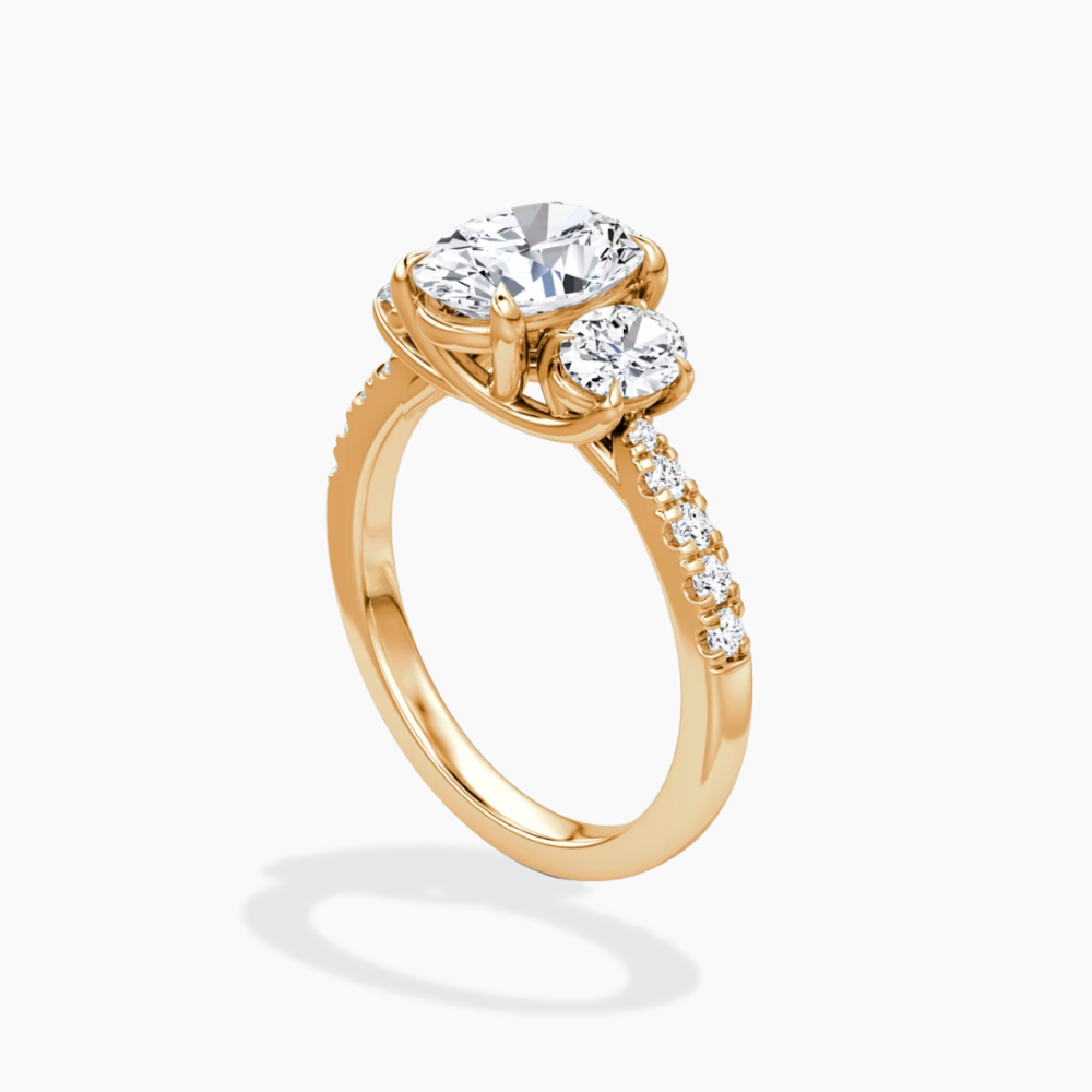 Trilogy Pave Oval (Oval Side Stones) Lab Grown Diamond Engagement Ring in 18K Gold