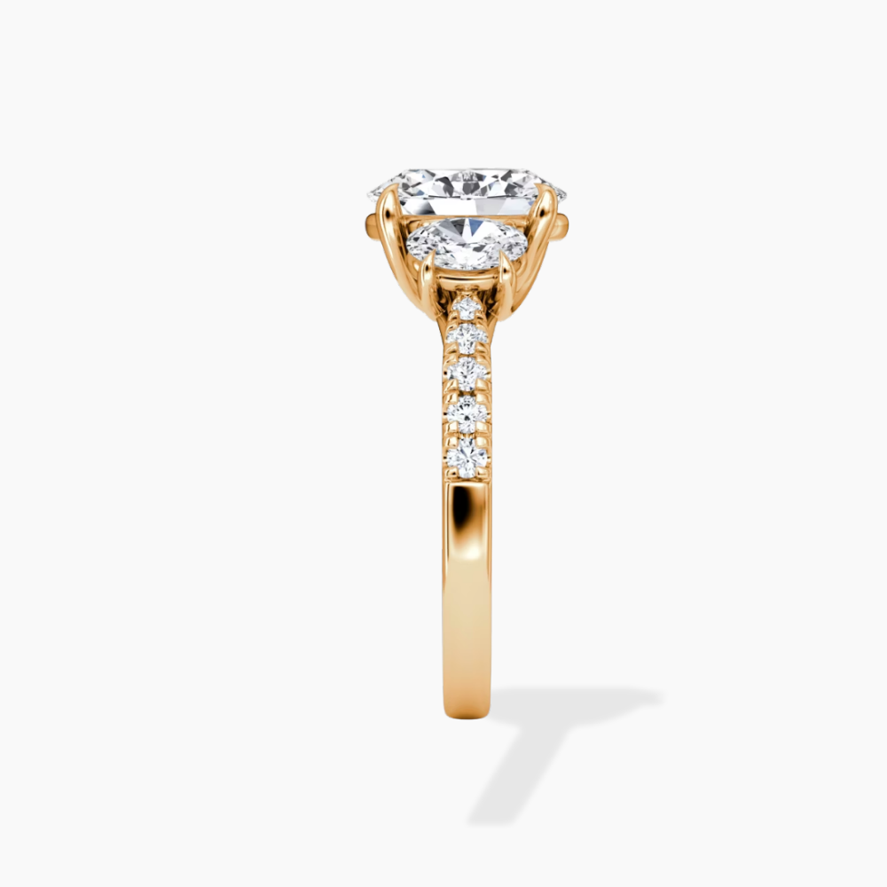 Trilogy Pave Oval (Oval Side Stones) Lab Grown Diamond Engagement Ring in 18K Gold