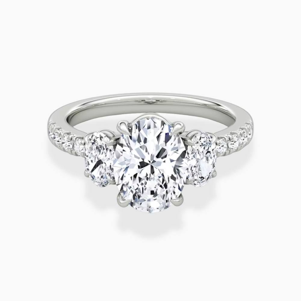 Trilogy Pave Oval (Oval Side Stones) Lab Grown Diamond Engagement Ring in 18K Gold
