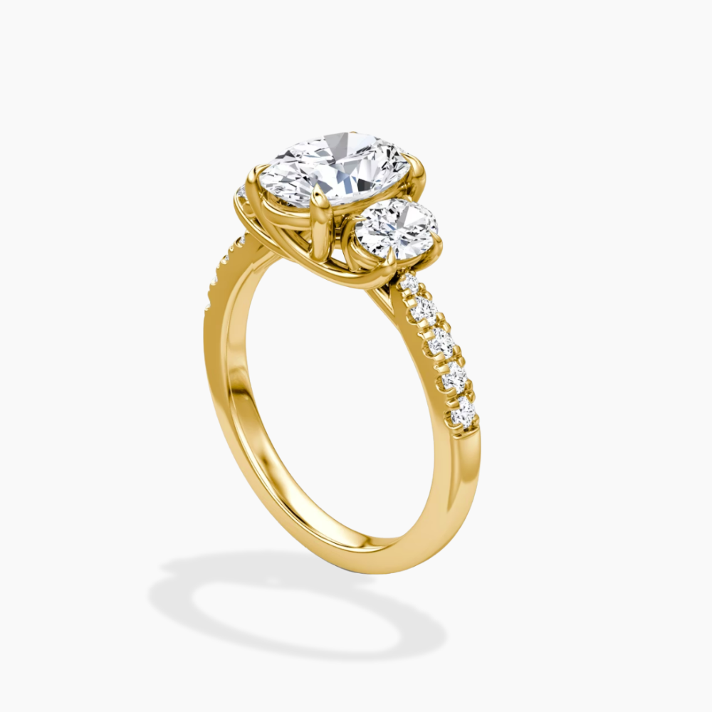 Trilogy Pave Oval (Oval Side Stones) Lab Grown Diamond Engagement Ring in 18K Gold