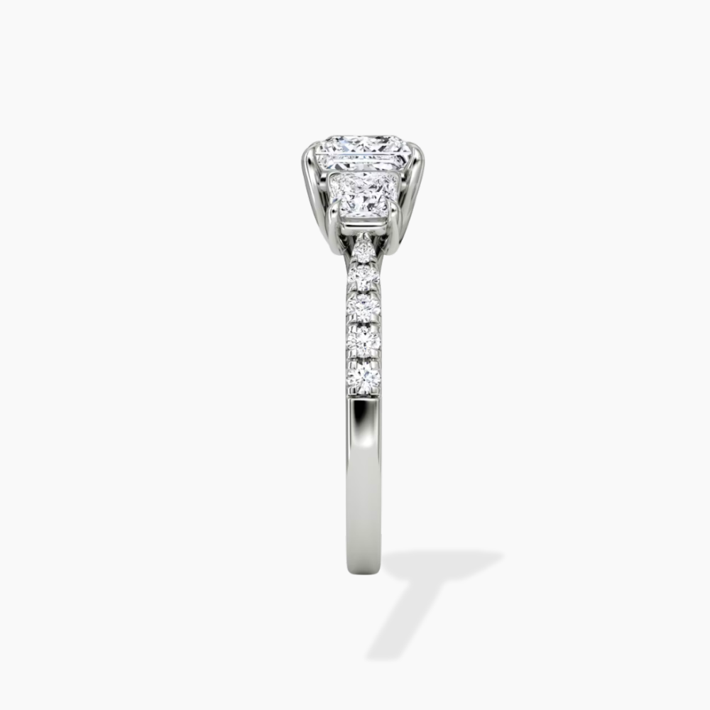 Trilogy Pave Princess (Princess Side Stones) Lab Grown Diamond Engagement Ring in 18K Gold