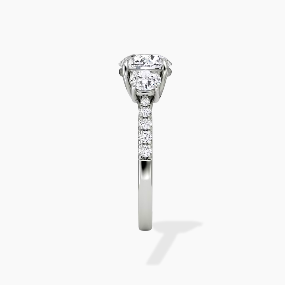 Trilogy Pave Round (Round Side Stones) Lab Grown Diamond Engagement Ring in 18K Gold
