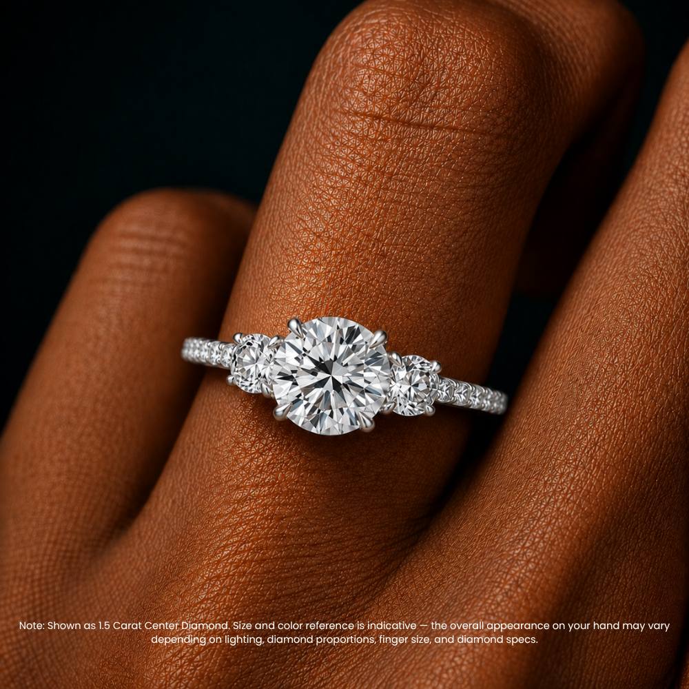 Trilogy Pave Round (Round Side Stones) Lab Grown Diamond Engagement Ring in 18K Gold