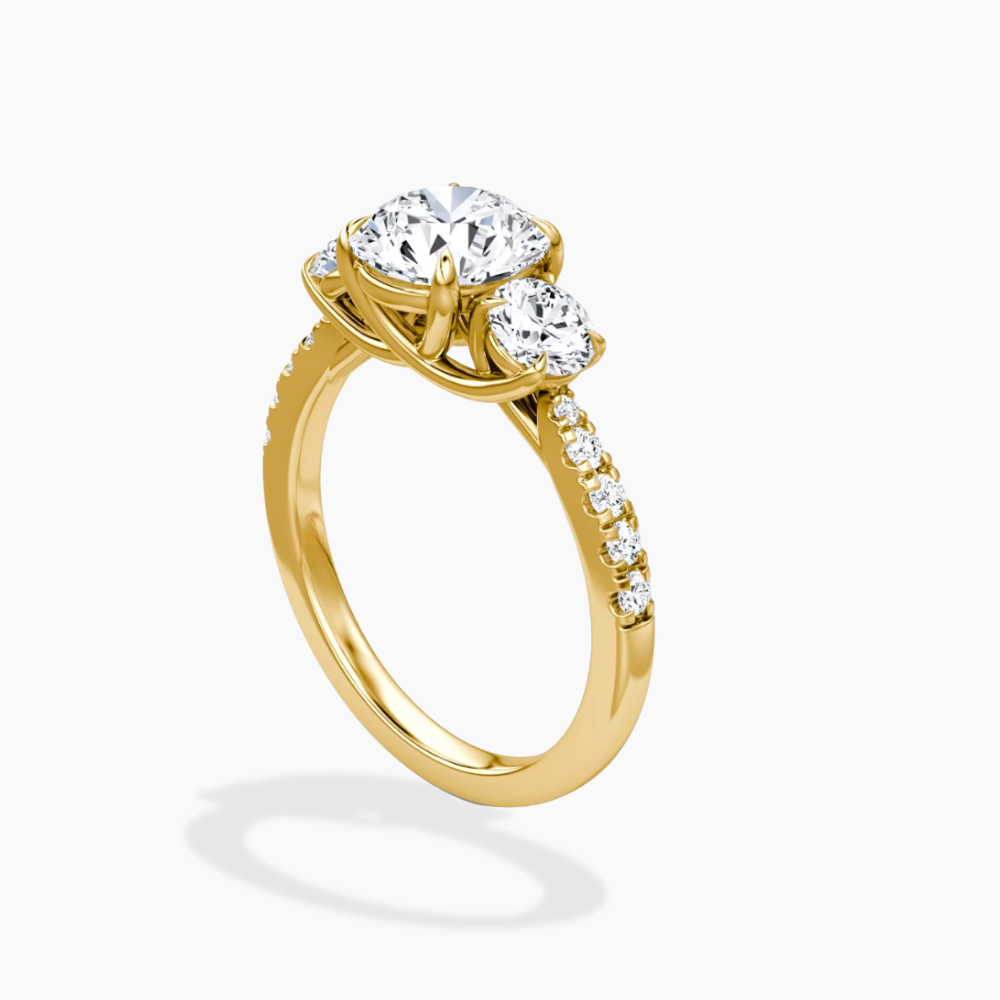 Trilogy Pave Round (Round Side Stones) Lab Grown Diamond Engagement Ring in 18K Gold