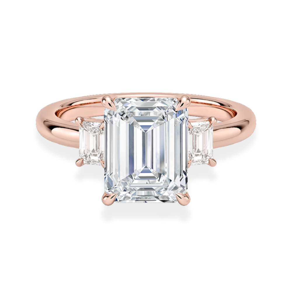 Trilogy (Emerald Side Stones) Lab Diamond Engagement Ring in 18K Gold - Emerald