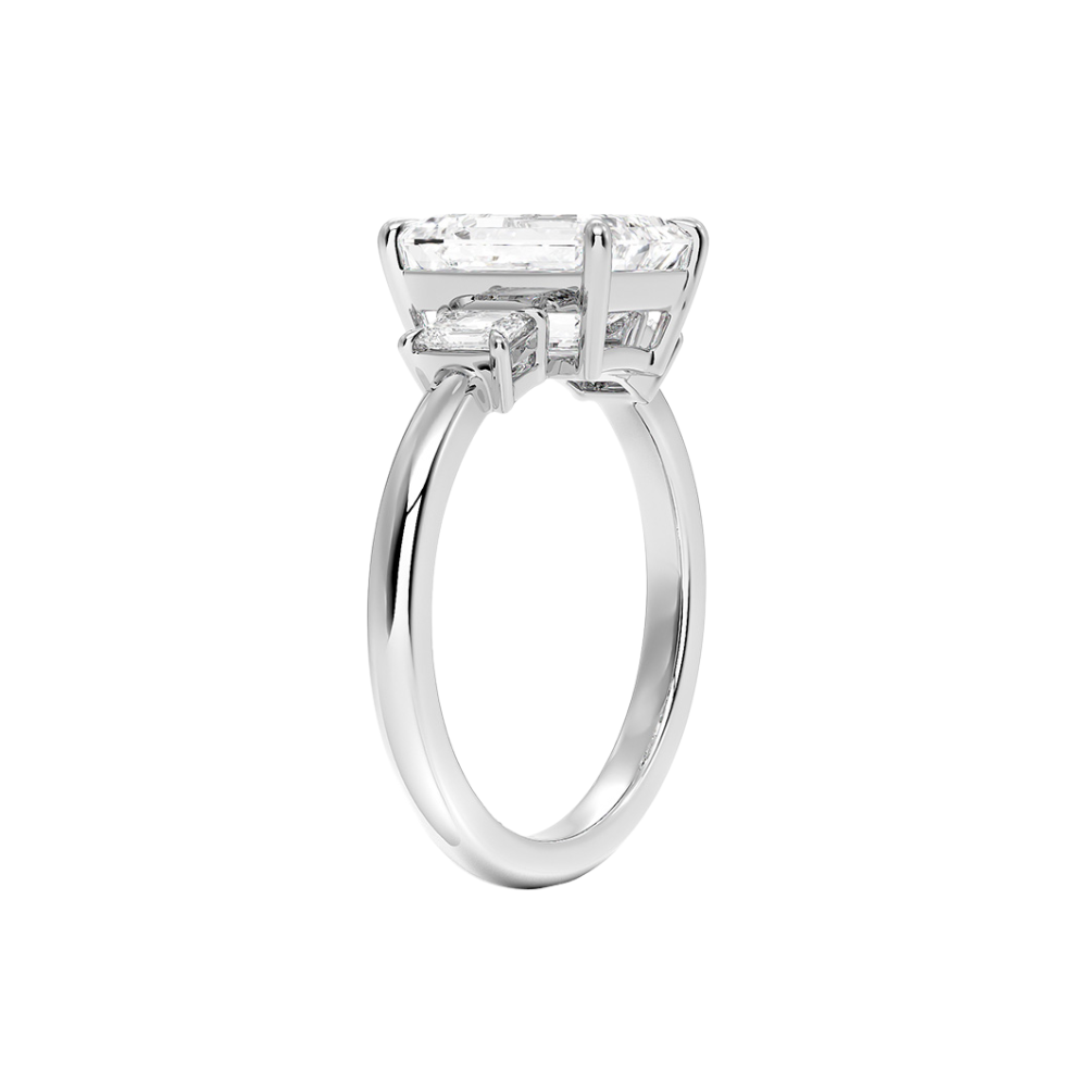 Trilogy (Emerald Side Stones) Lab Diamond Engagement Ring in 18K Gold - Emerald