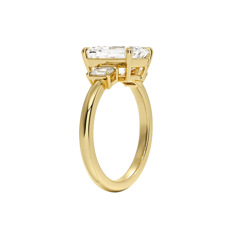 Trilogy (Emerald Side Stones) Lab Diamond Engagement Ring in 18K Gold - Emerald