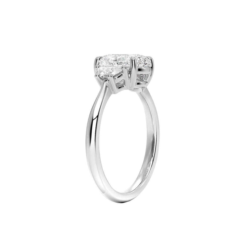 Trilogy (Half-Moon Side Stones) Lab Diamond Engagement Ring in 18K Gold - Oval