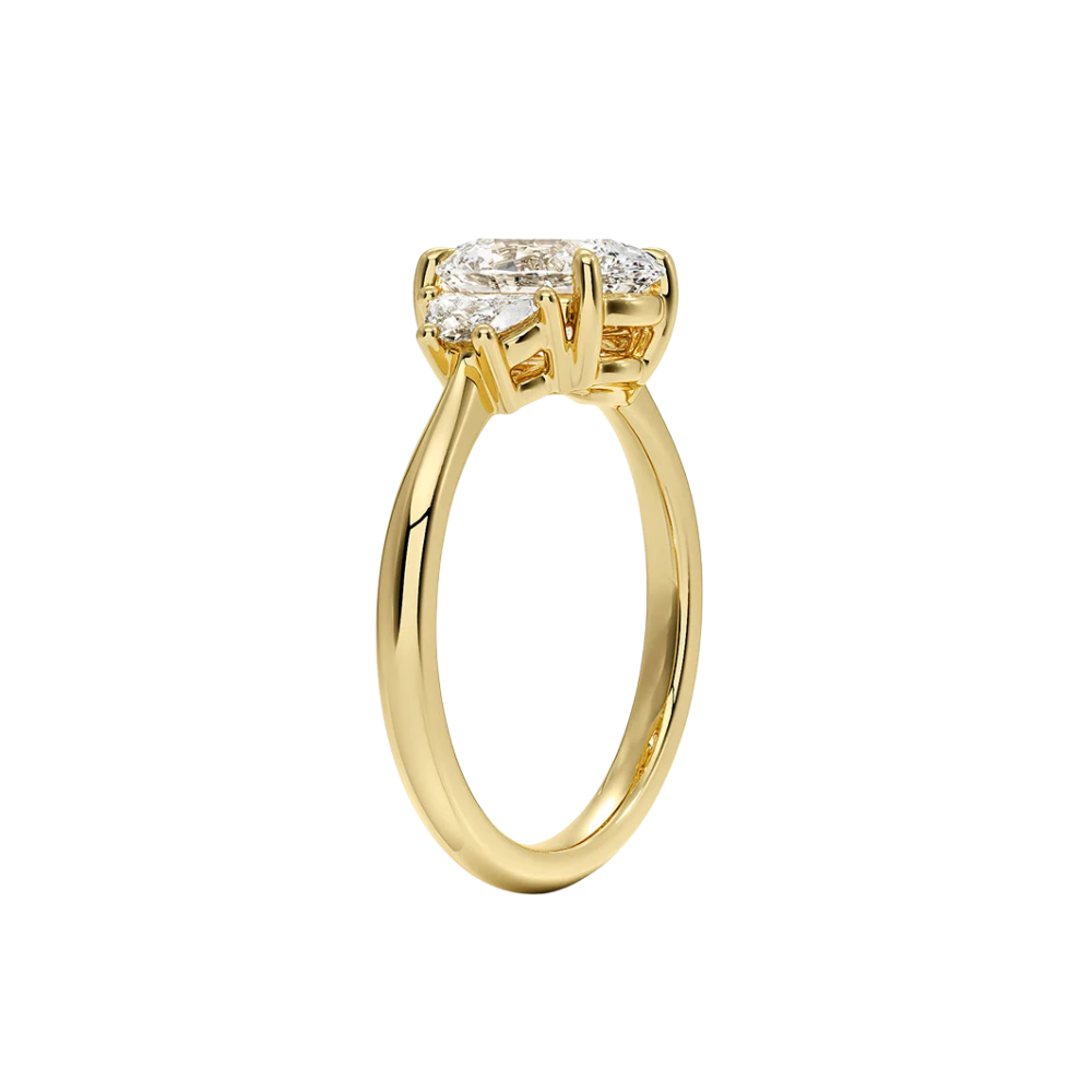 Trilogy (Half-Moon Side Stones) Lab Diamond Engagement Ring in 18K Gold - Oval