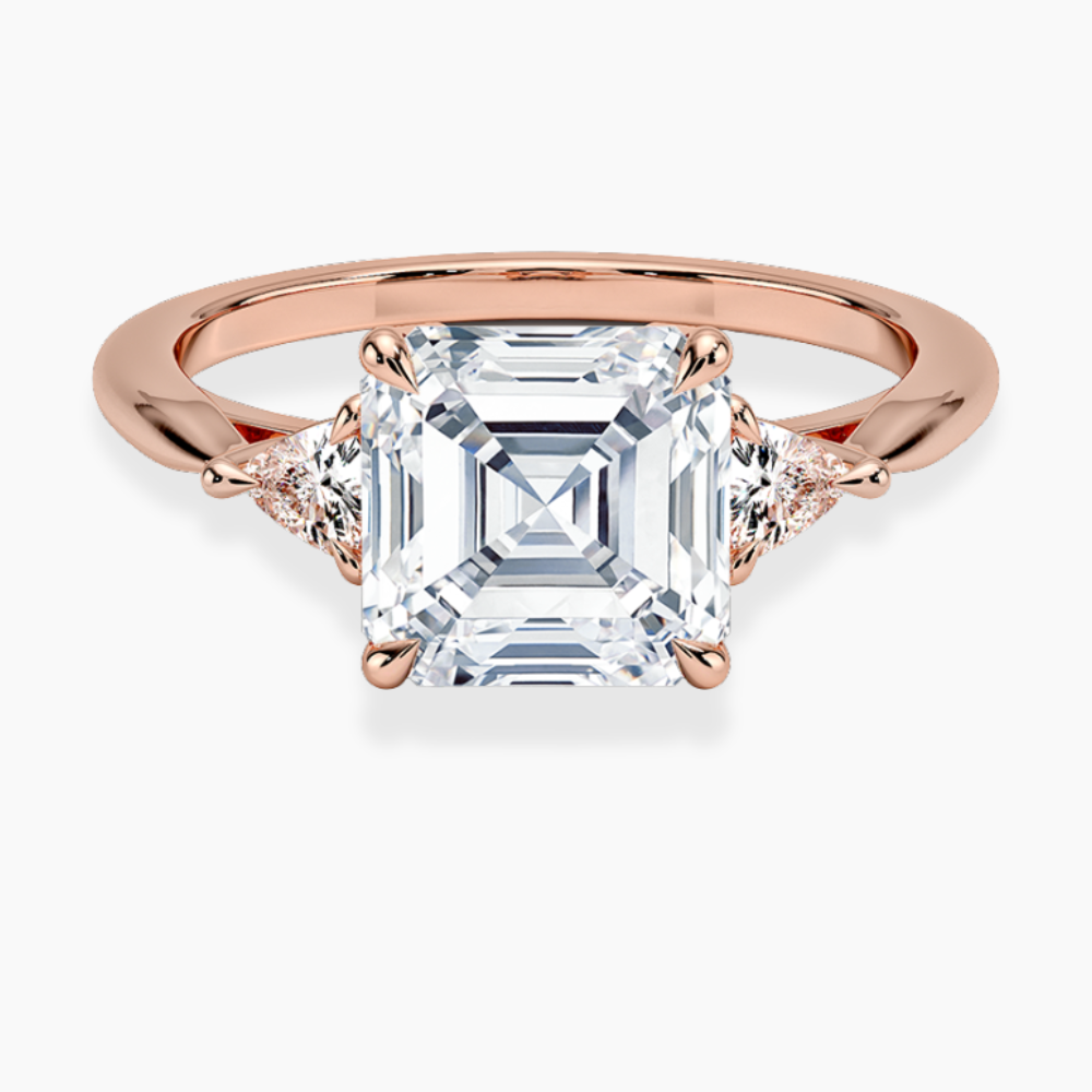 Trilogy (Trilliant Side Stones) Lab Diamond Engagement Ring in 18K Gold - Asscher