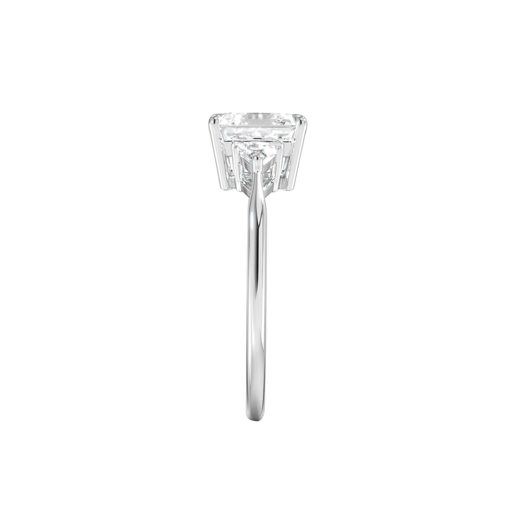 Trilogy (Trilliant Side Stones) Lab Diamond Engagement Ring in 18K Gold - Asscher