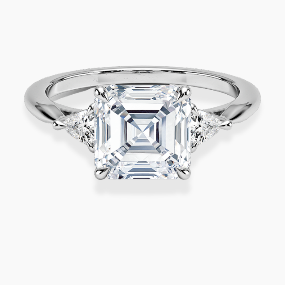 Trilogy (Trilliant Side Stones) Lab Diamond Engagement Ring in 18K Gold - Asscher