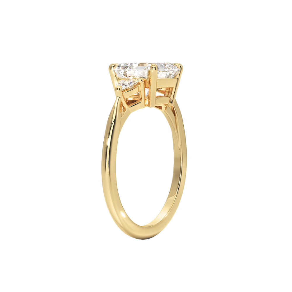 Trilogy (Trilliant Side Stones) Lab Diamond Engagement Ring in 18K Gold - Asscher
