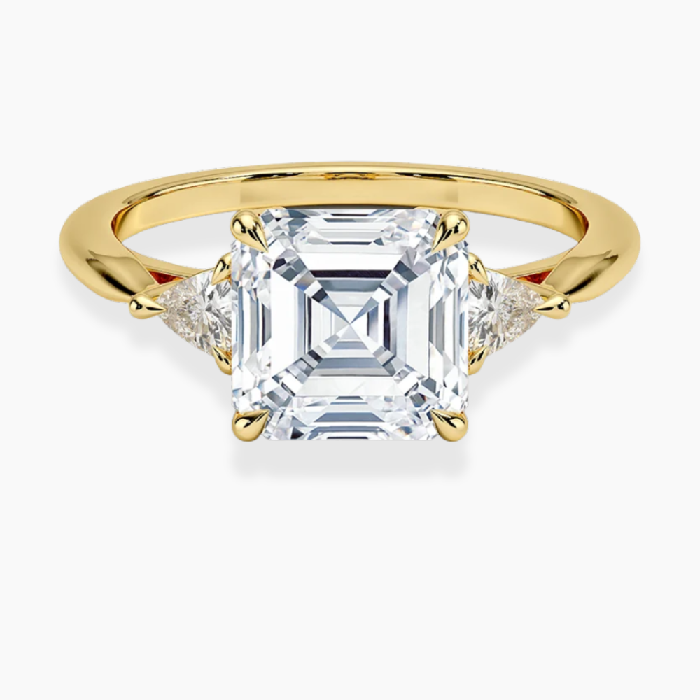 Trilogy (Trilliant Side Stones) Lab Diamond Engagement Ring in 18K Gold - Asscher