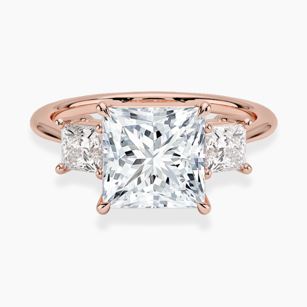 Trilogy (Princess Side Stones) Lab Diamond Engagement Ring in 18K Gold - Princess