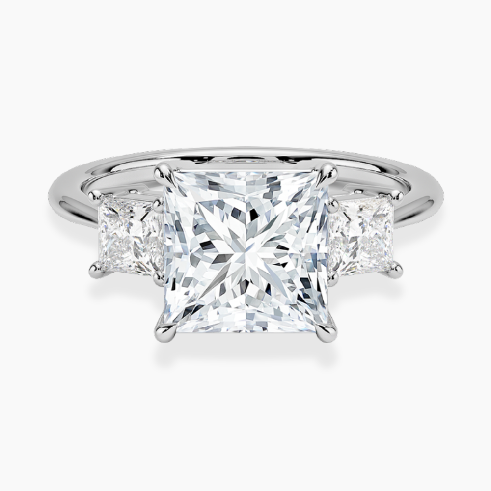 Trilogy (Princess Side Stones) Lab Diamond Engagement Ring in 18K Gold - Princess