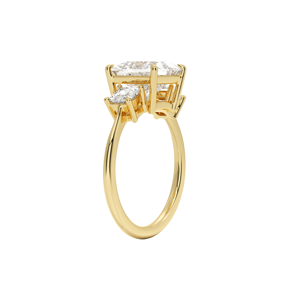 Trilogy (Princess Side Stones) Lab Diamond Engagement Ring in 18K Gold - Princess