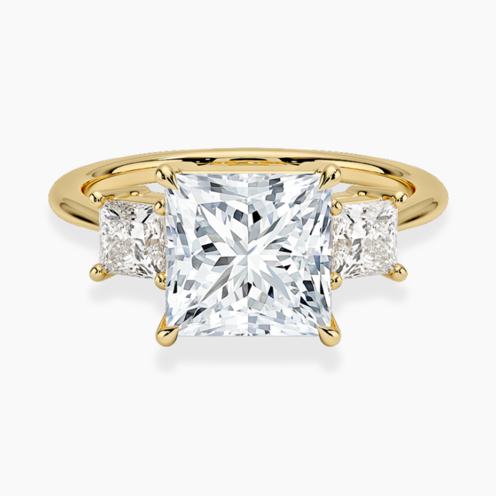 Trilogy (Princess Side Stones) Lab Diamond Engagement Ring in 18K Gold - Princess