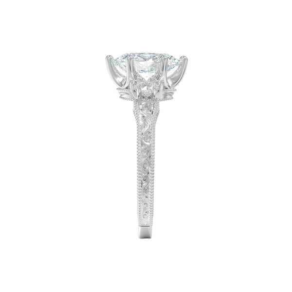 Trilogy (Round Side Stones) Vintage Lab Diamond Engagement Ring in 18K Gold - Oval