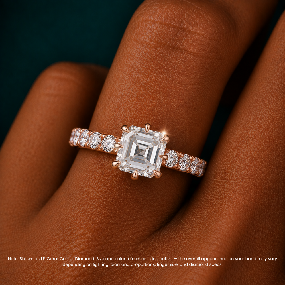 Venera Pave Asscher Lab Grown Diamond Engagement Ring (0.5 ct Band) in 18K Gold