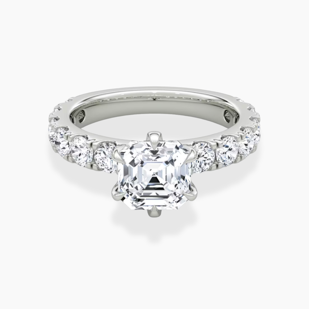Venera Pave Asscher Lab Grown Diamond Engagement Ring (0.5 ct Band) in 18K Gold