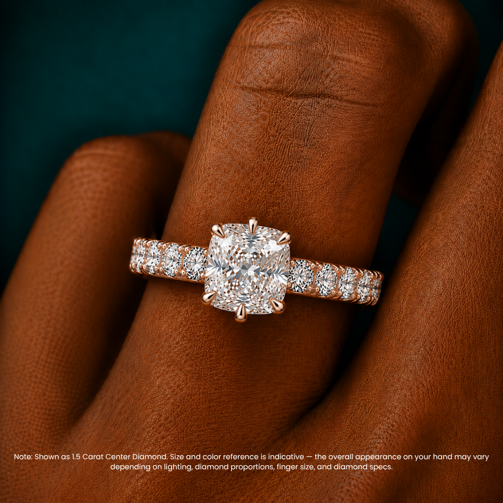 Venera Pave Cushion Lab Grown Diamond Engagement Ring (0.5 ct Band) in 18K Gold