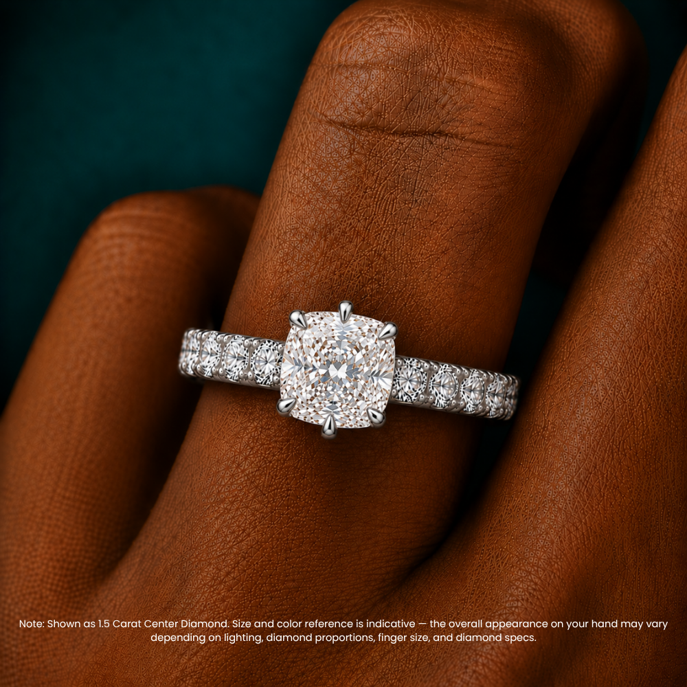 Venera Pave Cushion Lab Grown Diamond Engagement Ring (0.5 ct Band) in 18K Gold
