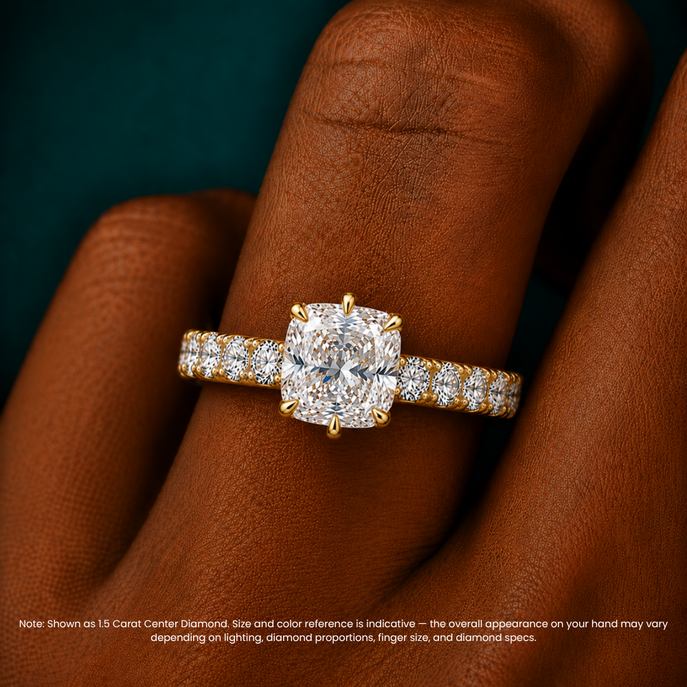 Venera Pave Cushion Lab Grown Diamond Engagement Ring (0.5 ct Band) in 18K Gold