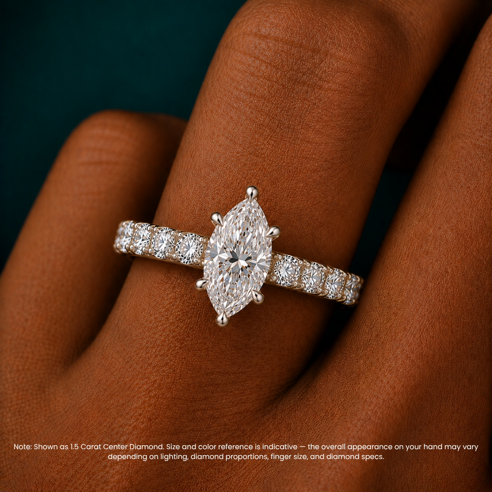 Venera Pave Marquise Lab Grown Diamond Engagement Ring (0.5 ct Band) in 18K Gold