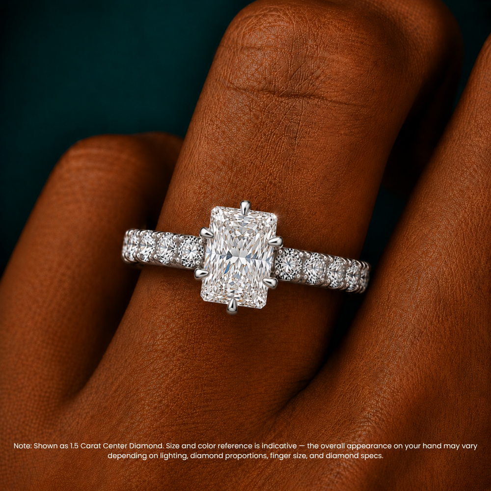 Venera Pave Radiant Lab Grown Diamond Engagement Ring (0.5 ct Band) in 18K Gold