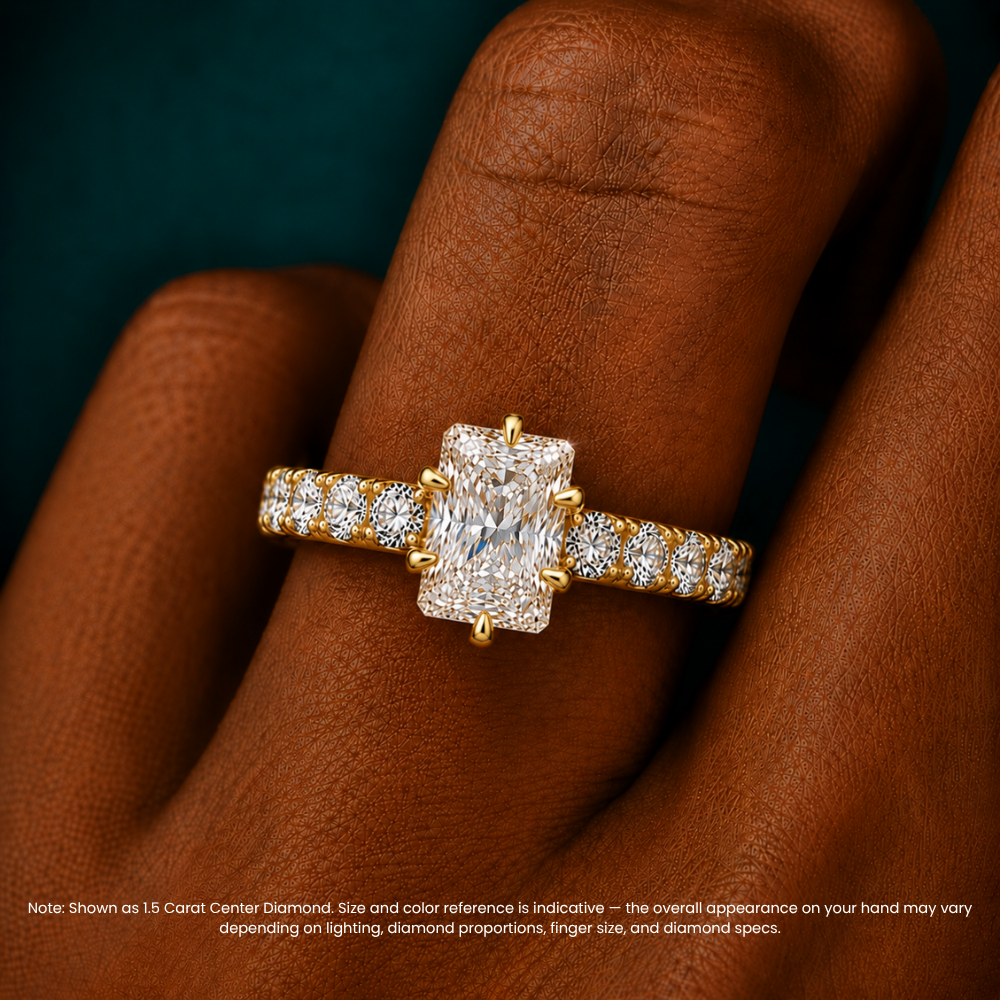 Venera Pave Radiant Lab Grown Diamond Engagement Ring (0.5 ct Band) in 18K Gold