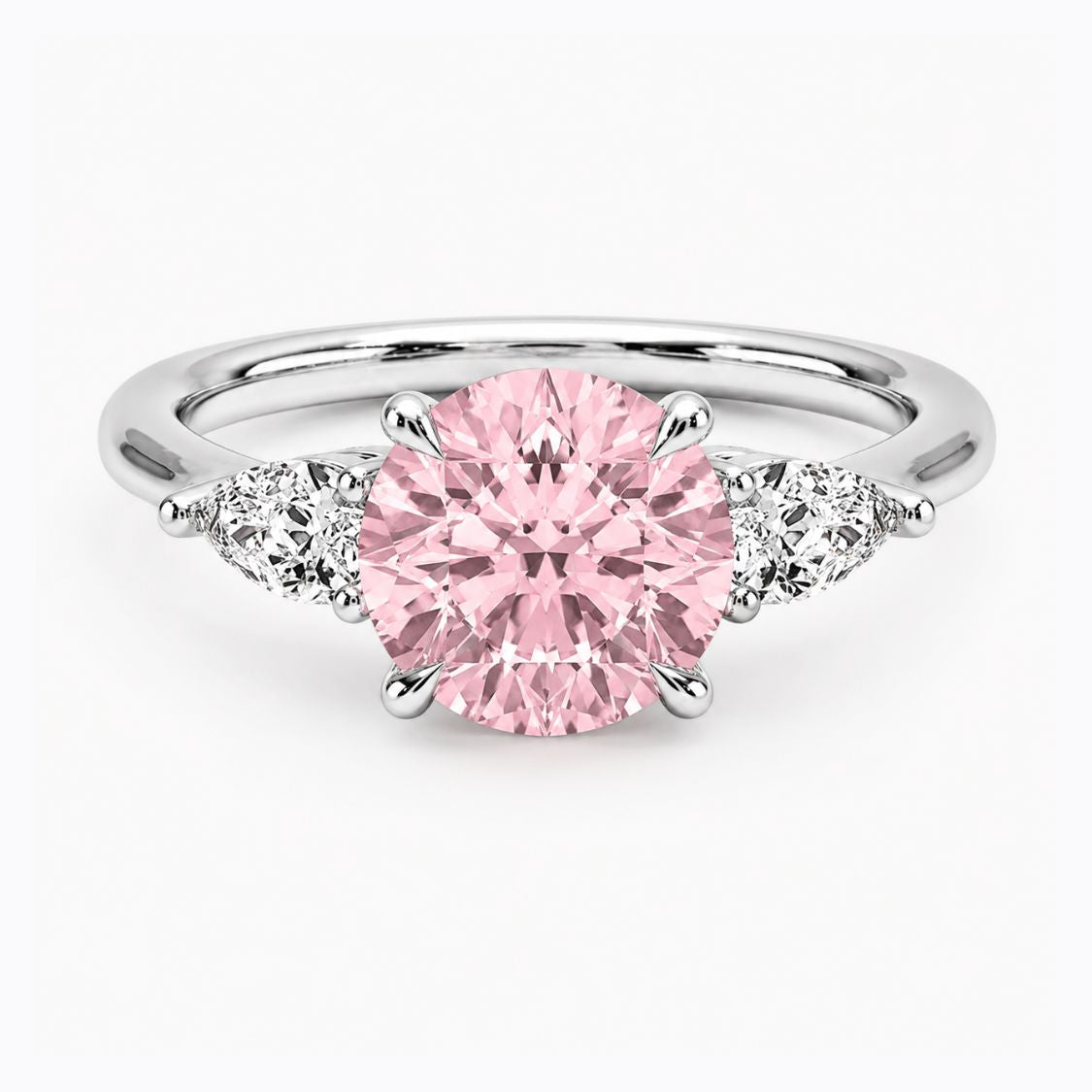 Trilogy Fancy Colored Lab Diamond Ring (Pear Side Diamonds) in White Gold 18K