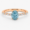 Ocean Eyes Accents Fancy Blue Lab Grown Diamond Engagement Ring in 18K Gold - Oval
