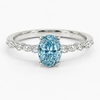 Ocean Eyes Accents Fancy Blue Lab Grown Diamond Engagement Ring in 18K Gold - Oval