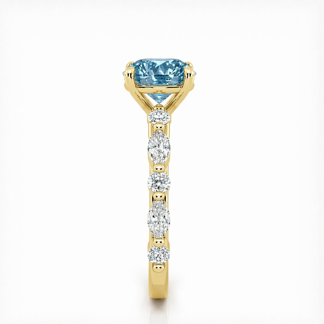 Ocean Eyes Accents Fancy Blue Lab Grown Diamond Engagement Ring in 18K Gold - Oval