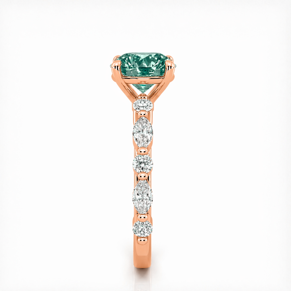 Forest Muse Unique Accents Fancy Green Lab Grown Diamond Engagement Ring in 18K Gold - Oval