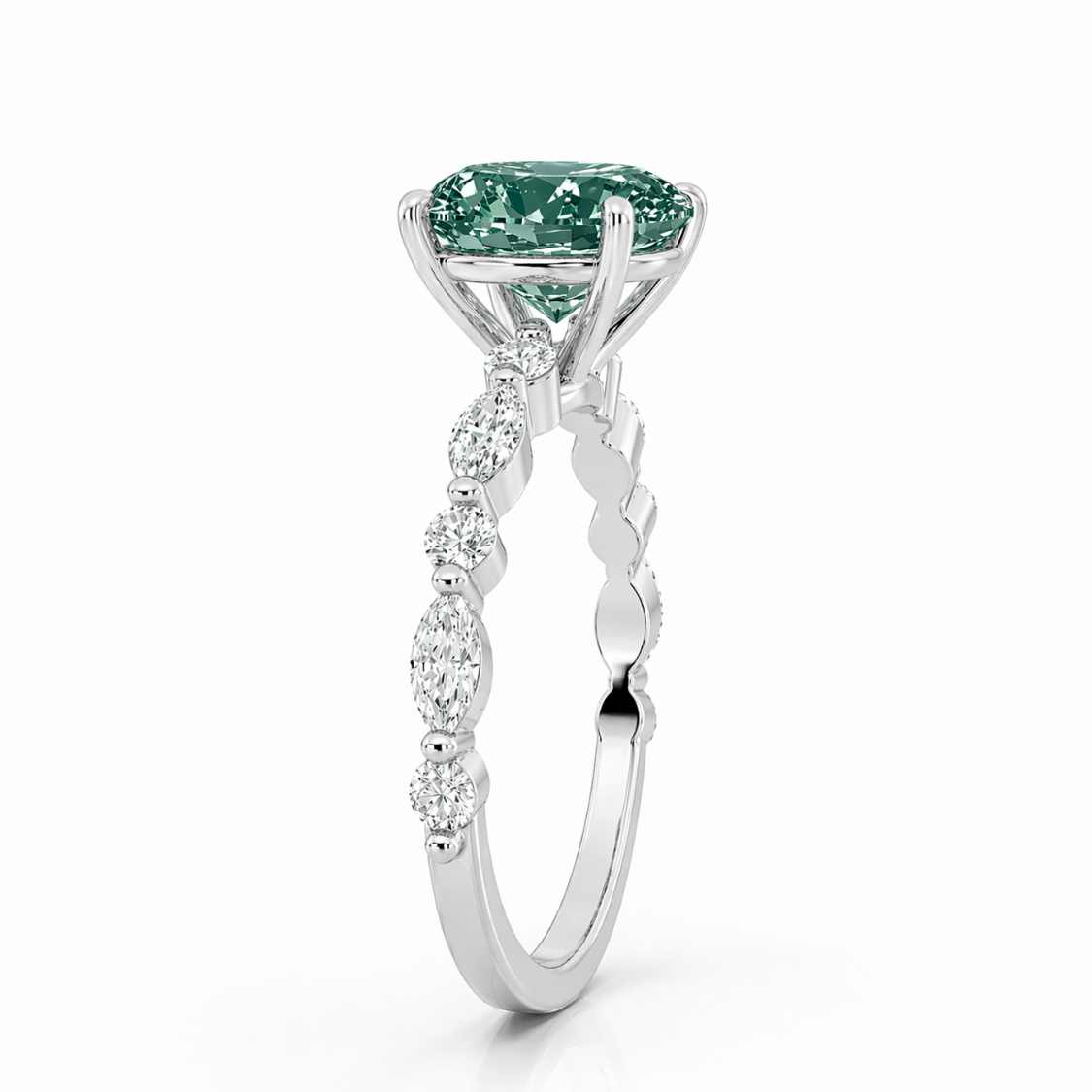 Forest Muse Accents Fancy Green Lab Grown Diamond Engagement Ring in 18K Gold - Oval